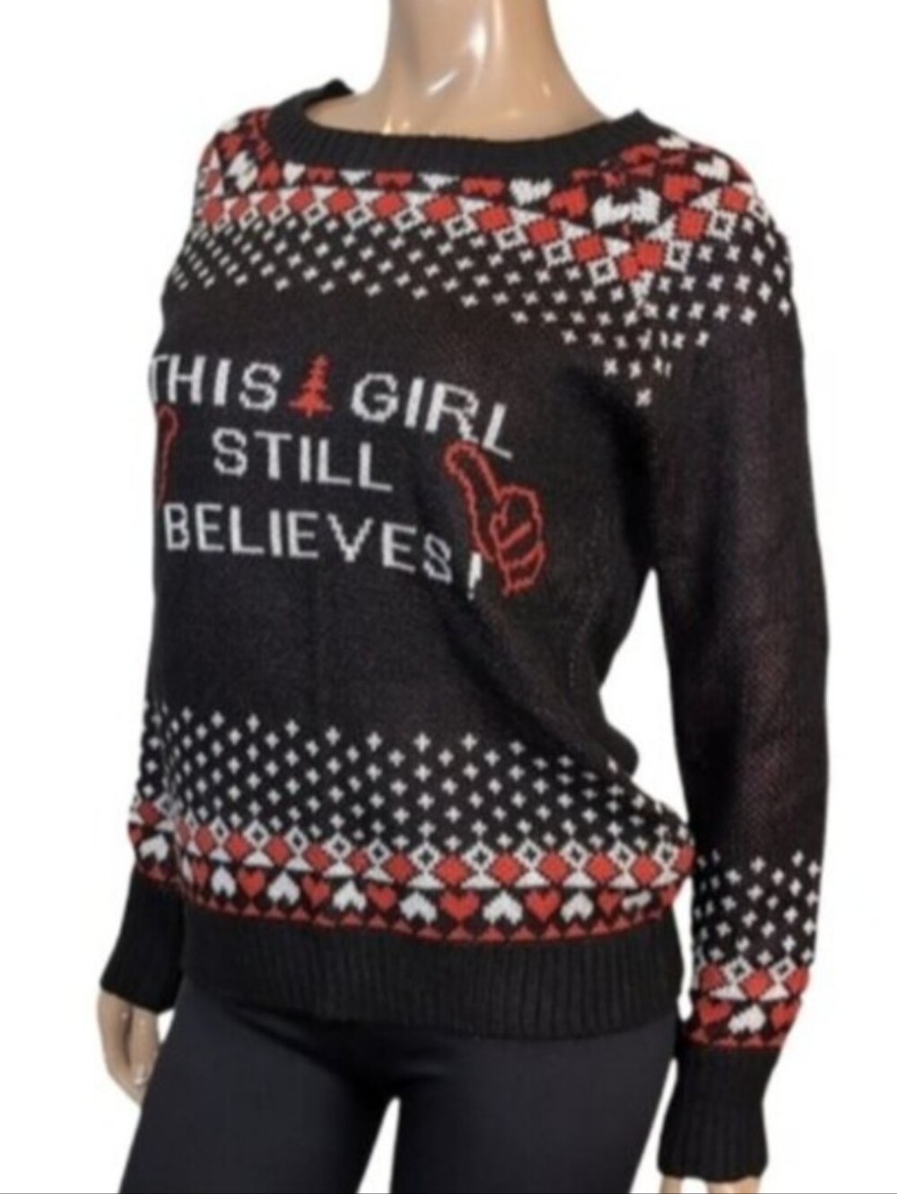 Suzy Shier Ugly Christmas Sweater This Girl Still Believes Black Womens Medium
